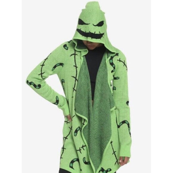 Nightmare Before Christmas Sweater Women Small Oogie Boogie Drape Cardigan Green - Picture 1 of 11